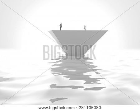two people are floating in the sea, 3d illustration