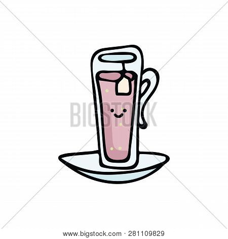 Kawaii Herbal Tea Cartoon Vector Illustration Motif Set. Hand Drawn Fresh Mint Drink Elements Clipar