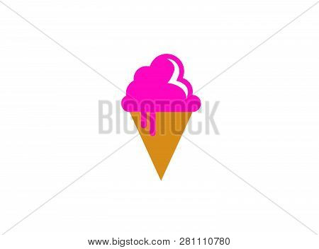 Tasty Cone Of Ice Cream With Strawberry  And Vanilla With Chocolat Flavored Logo