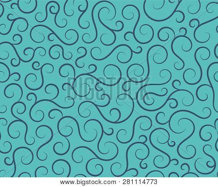 Line Spiral Abstract Seamless Pattern Background.curl Ornament Floral Endless Waves Strokes.sea Aqua