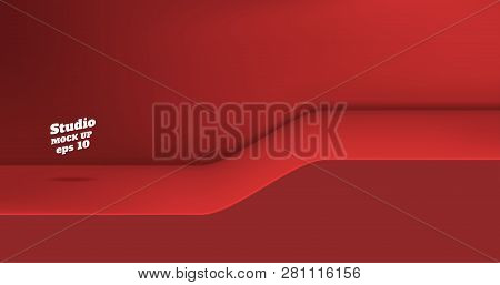 Vector,empty Vivid Red Color Studio Table With Slope Step Room Background ,product Display With Copy