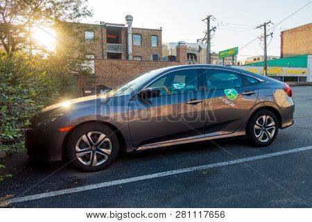 Chicago, USA - September 25, 2018: Zipcar car rental and sharing company at day time