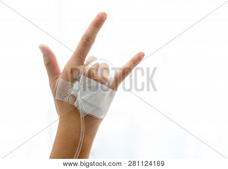Saline Solution On Hand In Hospital This Immage Can Use For Insurance, Sick, Hospital, Love Concept
