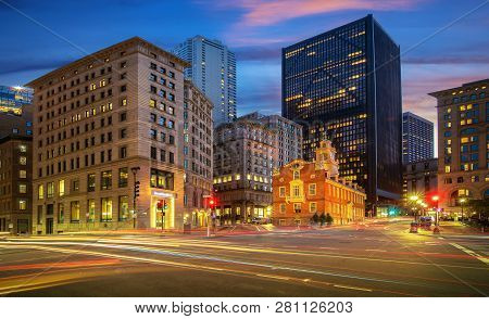 Church In The City And Road, Boston City, Usa, America