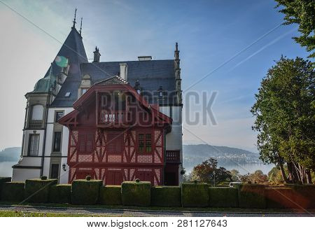Lucerne, Switzerland - Oct 23, 2018. Meggenhorn Castle - A Castle In Meggen Near The Swiss City Of L