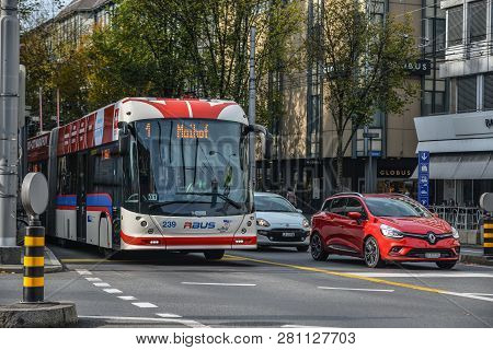 Lucerne, Switzerland - Oct 23, 2018. Street Of Lucerne, Switzerland. Lucerne (luzern) Is A Beautiful