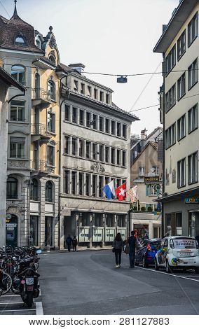 Lucerne, Switzerland - Oct 23, 2018. Historic City Center Of Lucerne, Switzerland. Lucerne (luzern) 