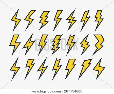 Set Of Lightning Vector Icons Flat Style Isolated On White Background For Wireless Charging, Electri