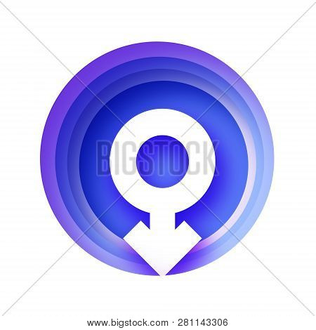 Men Symbol Paper Cut Style. Male Sign. Blue Gender Concept. Circle Layered Tonnel Frame