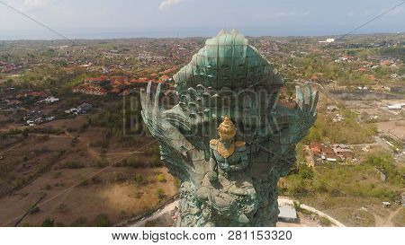 Aerial View Statue Hindu God Garuda Wisnu Kencana Statue, Bali. Statue At Entrance Garuda Wisnu Kenc