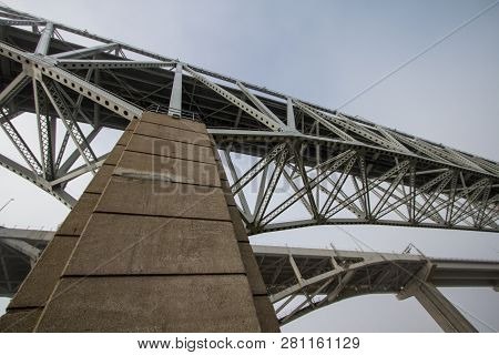 Abstract Bridge Background. Abstract Background Of The Blue Water Bridge Between Port Huron, Michiga