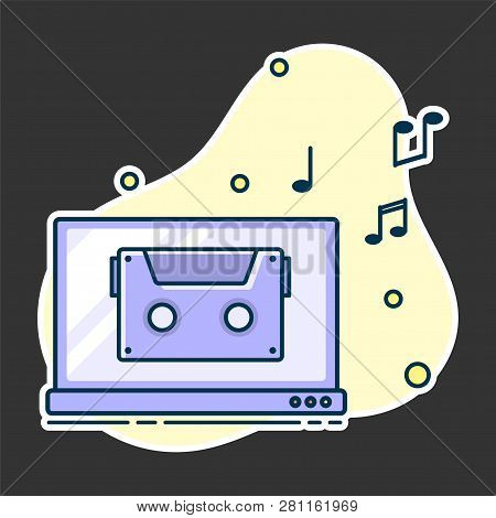 Notes Flow From Laptop. Concept Of Music Playing