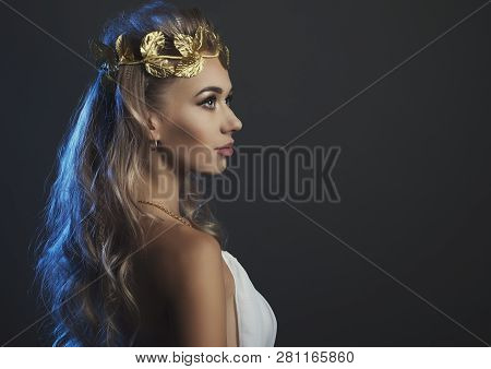 Portrait Goddess Young Woman On Dark Studio Shot