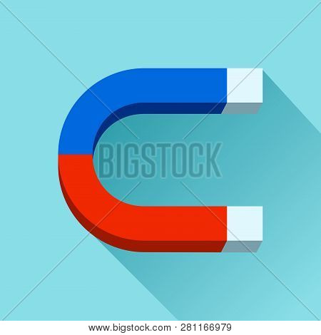 Blue And Red Horseshoe Magnet Icon In Flat Style, Simple Tool On Color Background. Vector Design Ele
