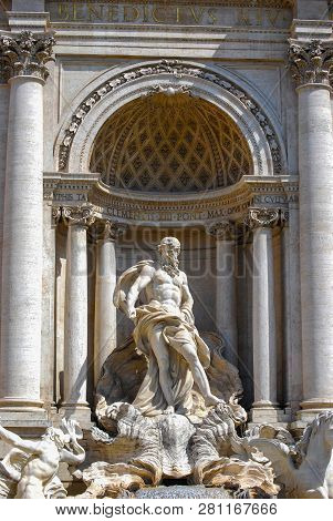 Oceanus Standing Under A Triumphal Arch, Trevi Fountain, Rome, Italy