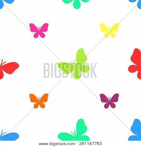 Multicolored Butterflies On A White Background Seamless Pattern