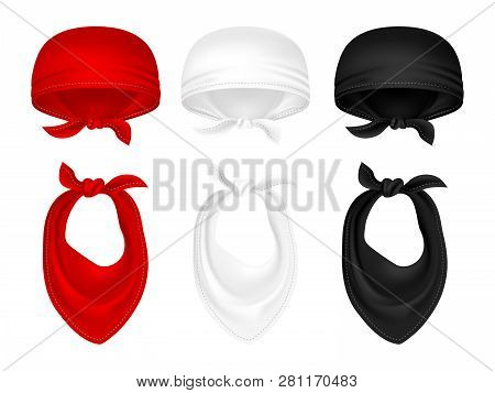 Vector Set Of Bandanas And Neck Scarves Red And Black Isolated On White Background