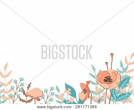 Hand Drawn Spring Typography Poster With Cute Colorful Wild Flowers. Vector Illustration For 8 March
