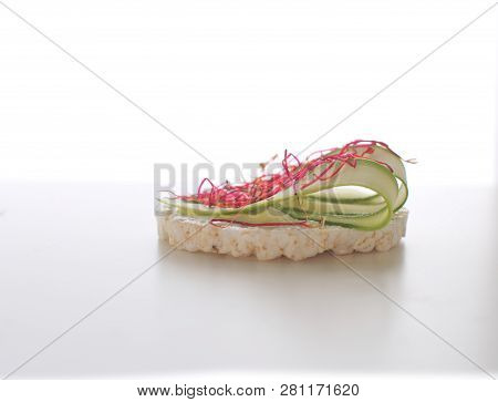 Healthy Snack Concept Rice Bread Crispy Bred Radish Slices Sprouts Marrow Slices Cottage Cheese High