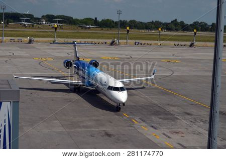 Nordica airliner Kiev - Tallinn. Ukraine international airport Borispol. June 13,2018.  Kiev , Ukraine