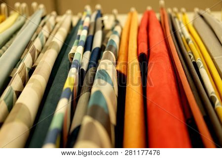 Sale! colorful fabrics in the store.