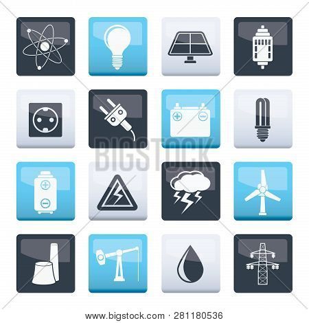 Power And Electricity Industry Icons Over Color Background - Vector Icon Set