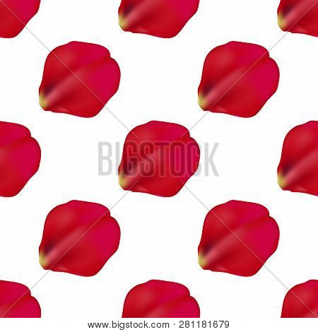 Red Rose Petals Seamless Pattern On White Background, Vector Illustration