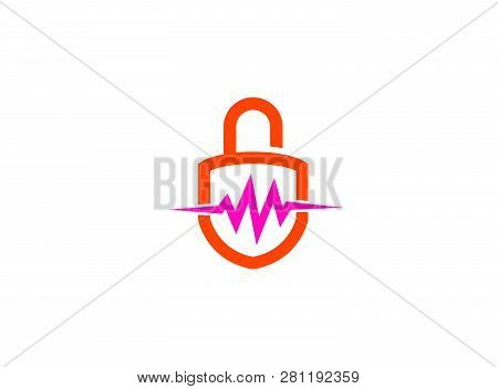 Security Lock With Heart Beat And Guard For Logo Design