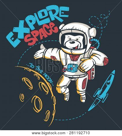 Cartoon Teddy Bear Astronaut, Space Graphic,  T-shirt Print