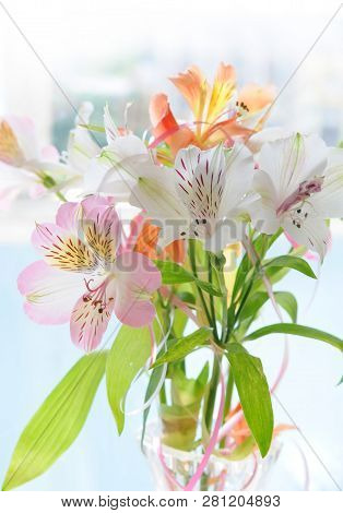 Lily, Bouquet Of Lilies On A Light Background.