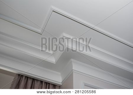 Detail Of Intricate Corner Crown Molding.  A Detail Of Corner Ceiling.