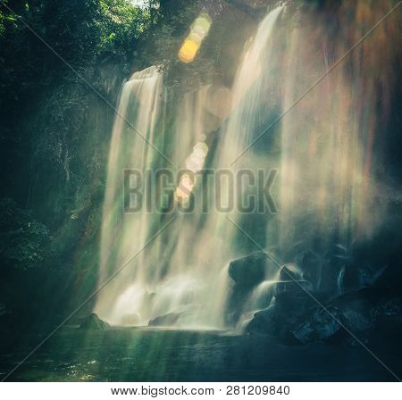 Beautiful view of a Waterfall at Phnom Kulen National Park. Cambodia