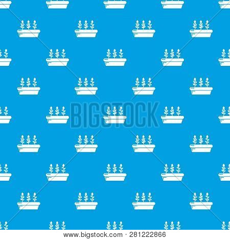Outdoor Potted Plants Pattern Seamless Blue Repeat For Any Use