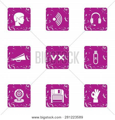 Overhear Icons Set. Grunge Set Of 9 Overhear Icons For Web Isolated On White Background