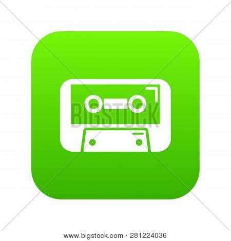 Cassete Tape Icon Green Isolated On White Background