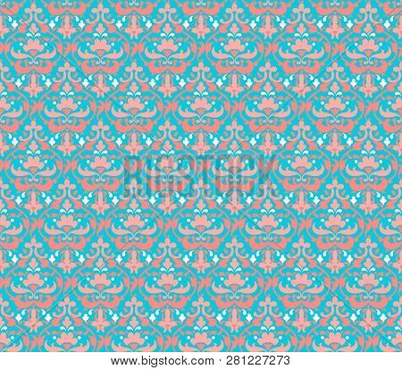 Wallpaper Reapiting Background. Red Coral Ornamental Pattern For Design Card, Banner, Ticket, Leafle