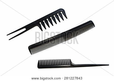 Combs Set For Hair Black Plastic Isolated
