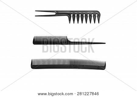 Combs Set For Hair Black Plastic Isolated