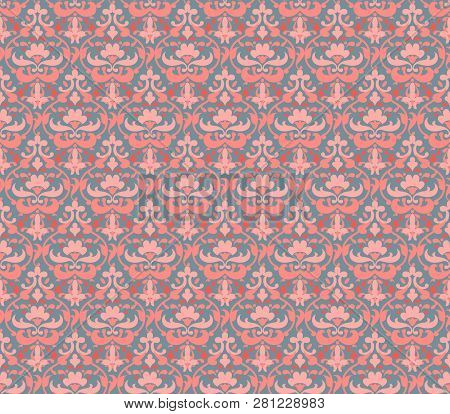 Wallpaper Reapiting Background. Red Coral Ornamental Pattern For Design Card, Banner, Ticket, Leafle