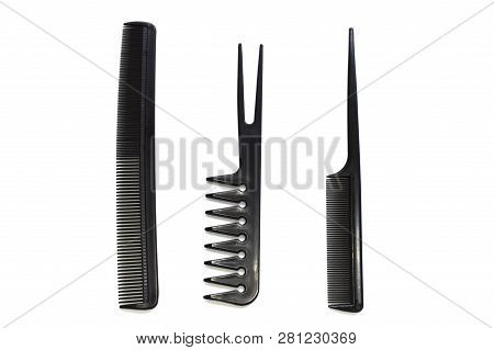 Combs Set For Hair Black Plastic Isolated