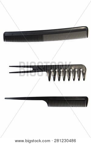Combs Set For Hair Black Plastic Isolated