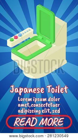 Japanese Toilet Concept Banner. Isometric Banner Of Japanese Toilet Comics Concept For Web, Giftcard