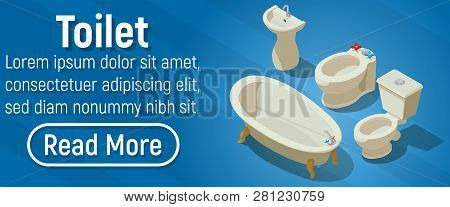 Toilet Concept Banner. Isometric Banner Of Toilet Concept For Web, Giftcard And Postcard