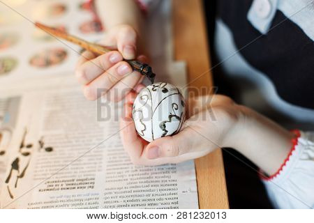 Lviv, Ukraine - March 11, 2018. Ukrainian Easter Eggs Painting Workshop.