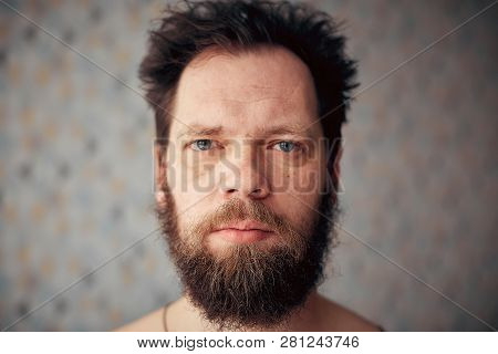 Mens Short Beard And Lips Close Up.