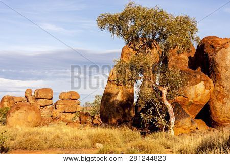 Stones In Australian Outback. Devils Marbles (karlu Karlu) Conservation Reserve, Northern Territory,