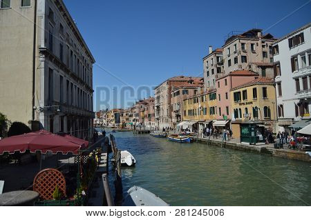Guglie Bridge From Cannareggio In Venice. Travel, Holidays, Architecture. March 28, 2015. Venice, Ve