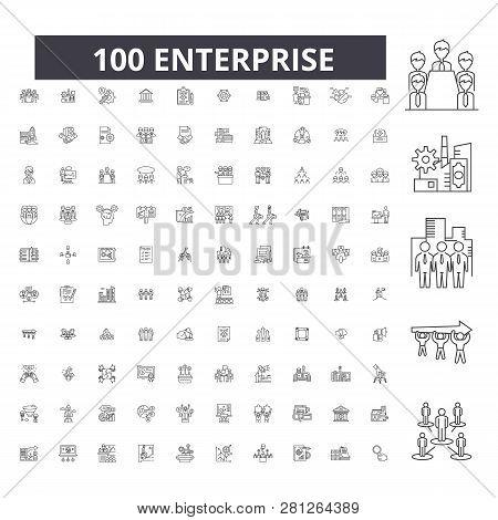 Enterprise Editable Line Icons, 100 Vector Set, Collection. Enterprise Black Outline Illustrations, 