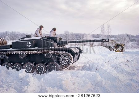 Krasnoye Selo, St. Petersburg, Russia - January 19, 2019: Military Historical Reconstruction - The B