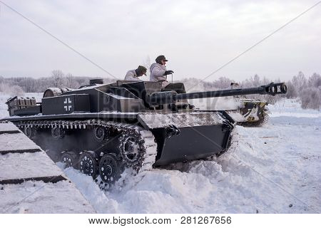 Krasnoye Selo, St. Petersburg, Russia - January 19, 2019: Military Historical Reconstruction - The B